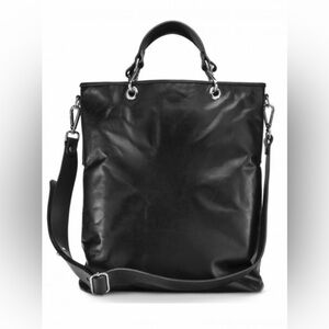 M0851 Black Shopper Bag Leather Handbag Tote Adjustable Strap Minimalist